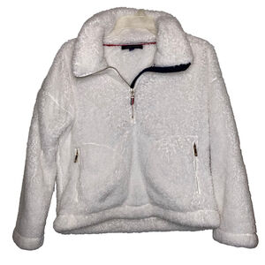 Women's Tommy Hilfiger White Faux Fur Fleece Quarter Zip Pullover Jacket Size S